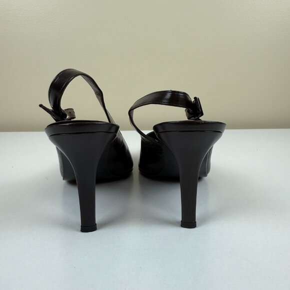 Stuart Weitzman Brown Pumps Pointed Toe Kitten Heel Sling Back Heels - Picture 5 of 10
